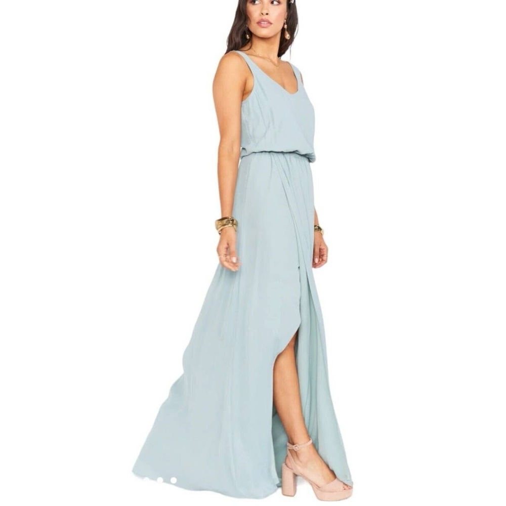 NWOT Show Me Your Mumu Kendall Vneck Chiffon Maxi in Silver Sage Blue/Green - Picture 7 of 9